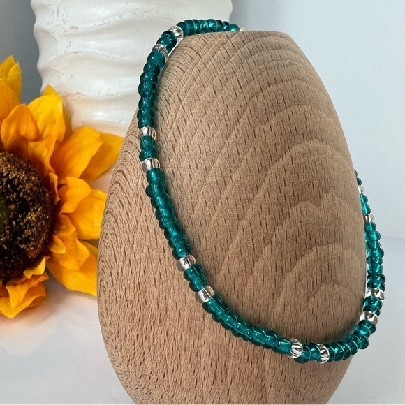 HAND CRAFTED Stretch Beaded Anklet Turquoises Blue Color 8.5” - Picture 5 of 13